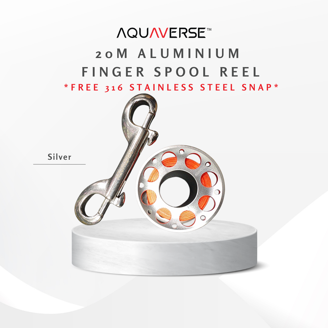 Aquaverse 20m Aluminum Finger Spool Reel for SMB Scuba Diving with 316 ...