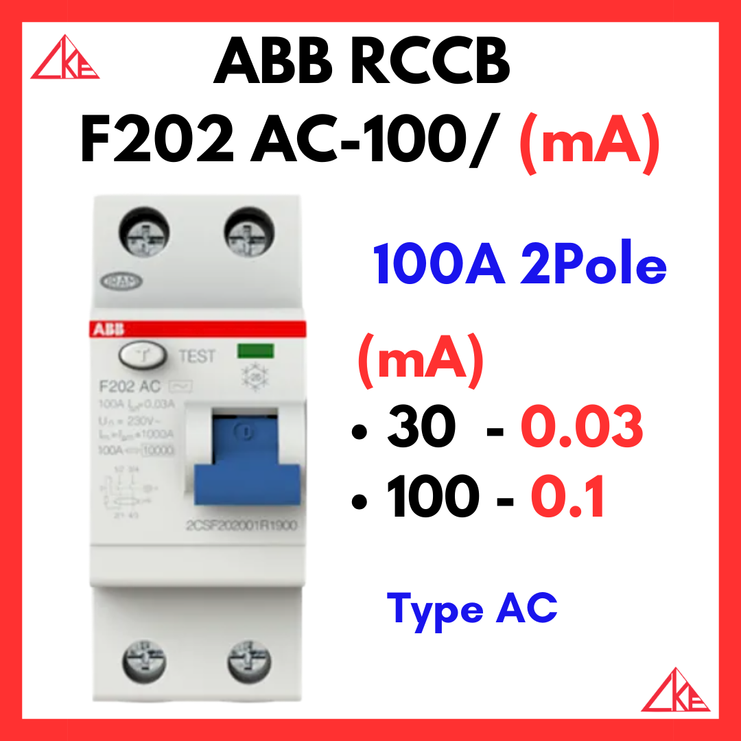 ABB RCCB F202 AC-100/ 0.03 (30mA) / 0.1(100mA) 100A 2Pole RCCB | Shopee ...