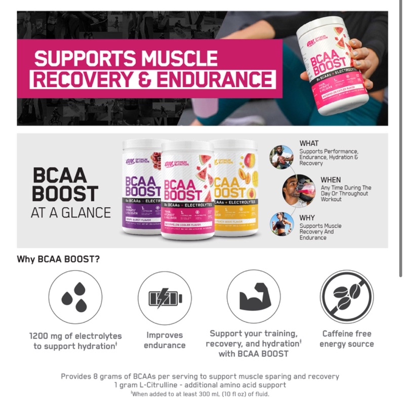Optimum Nutrition BCAA Boost, 30 servings [8g BCAAs + Electrolytes ...