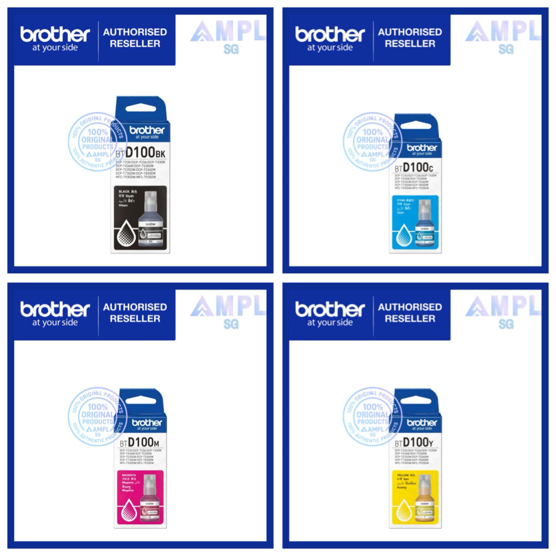 New Brother Ink Combo BTD100BK/BTD100C/BTD100M/BTD100Y | For T530DW ...