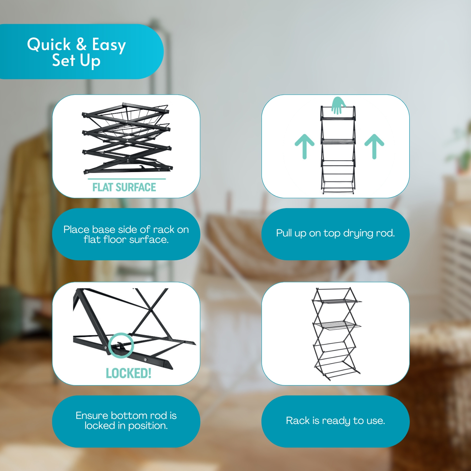 Amark 3-Tier Collapsible Laundry Rack with 22 Drying Rods, Space-Saving ...