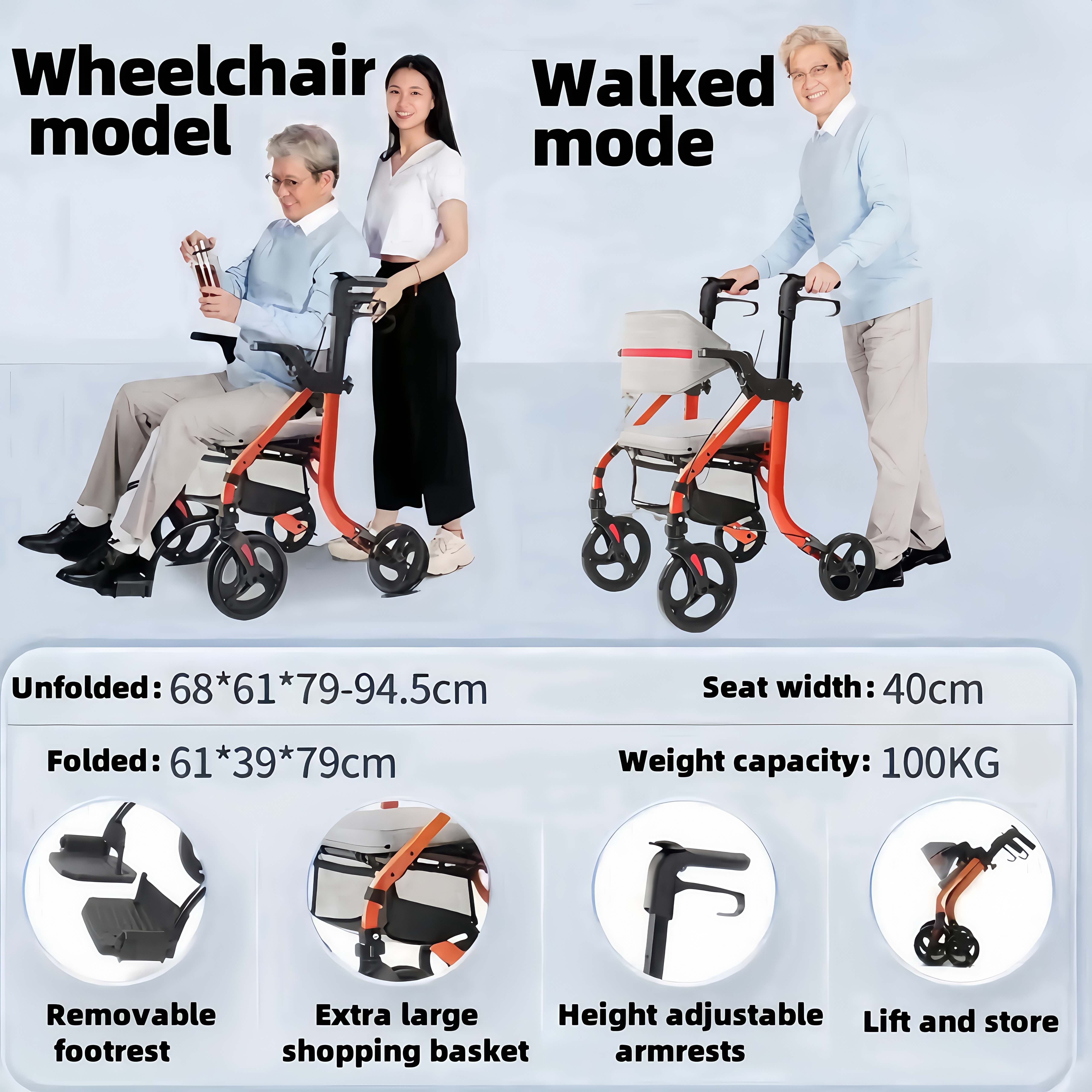 KANBEIO Foldable Walker and Wheelchair 2-in-1: Assistive device for the ...
