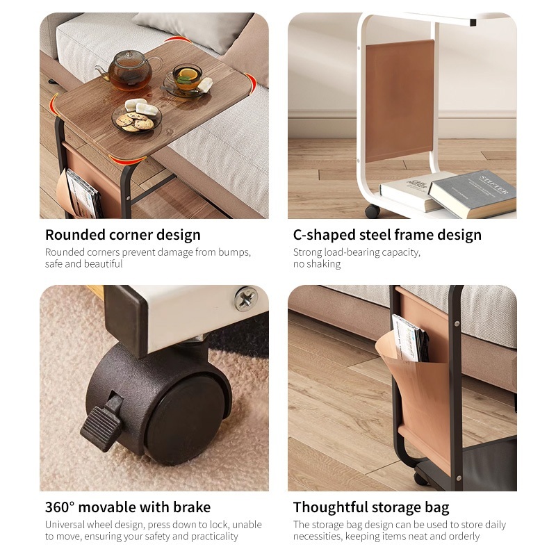 SNB Movable Coffee Tea Table Sofa Side Table With Wheels Small Bedside ...