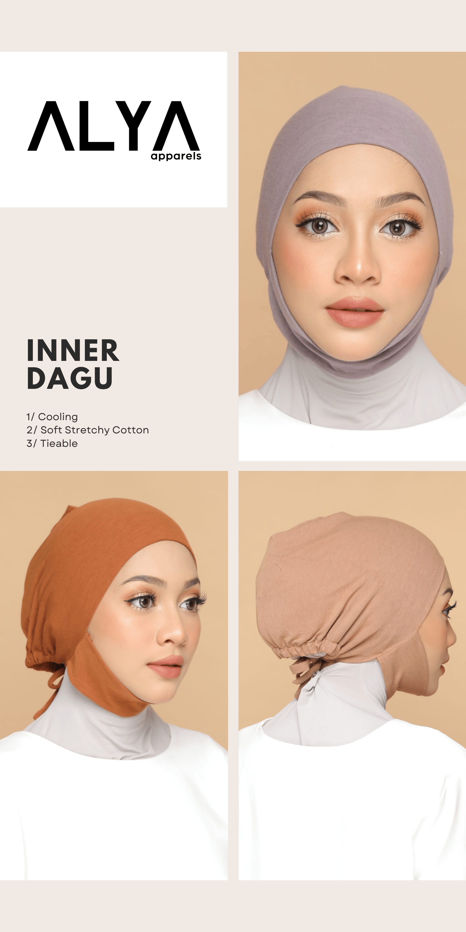 Inner Dagu Tie Back ( Alya Apparels / Breathable Cooling Innercap ...