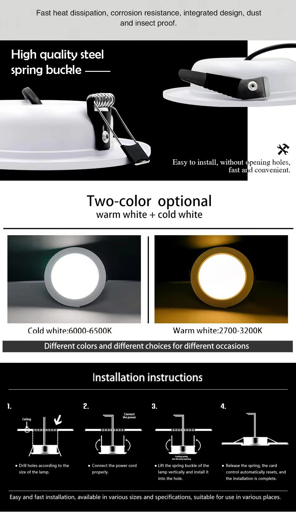 Recessed LED Downlight/3 Colors Slim LED Round Downlight 5W/9W/12W/15W ...