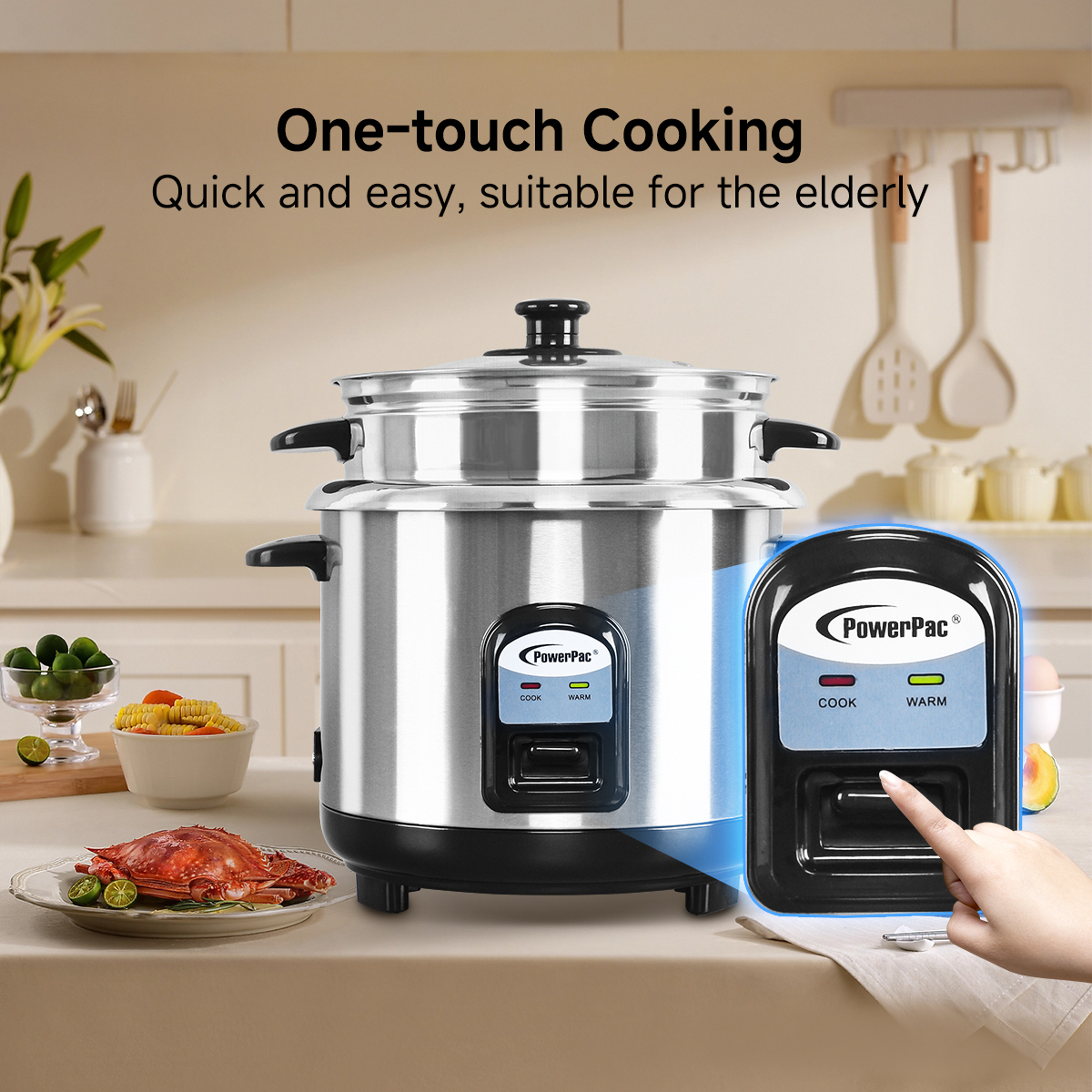 PowerPac Rice Cooker 1.8L, Rice Cooker with Stainless Steel Pot and ...