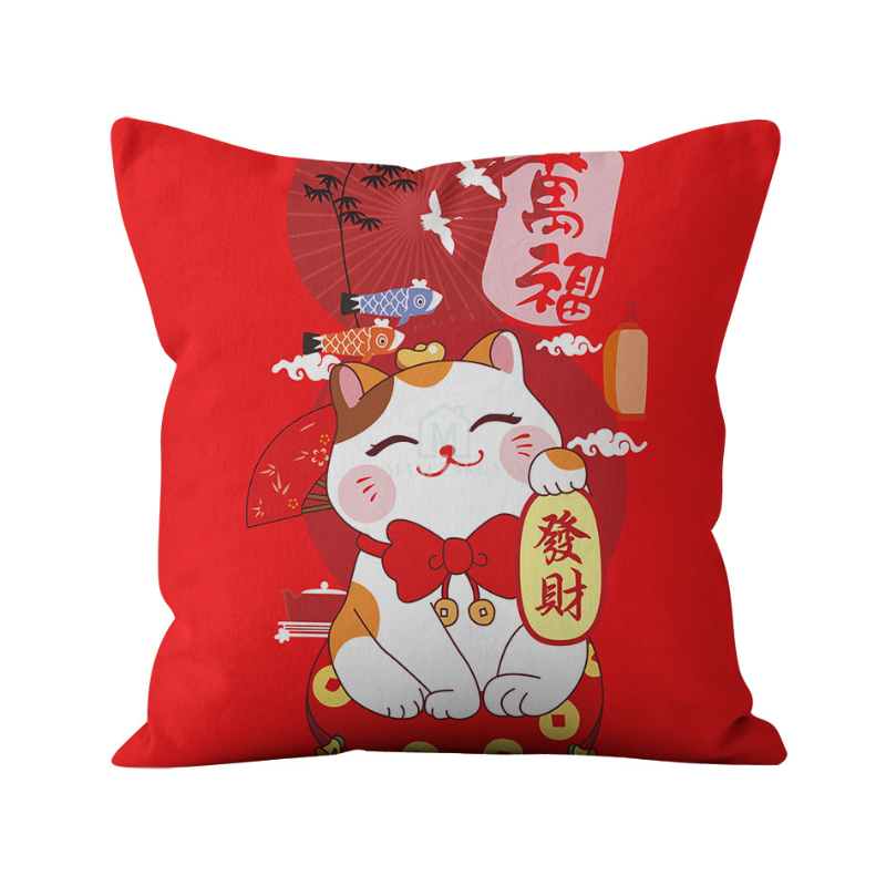 🇸🇬 Ready Stock Fortune Cat CNY Chinese New Year Red Festive Pillow Case ...