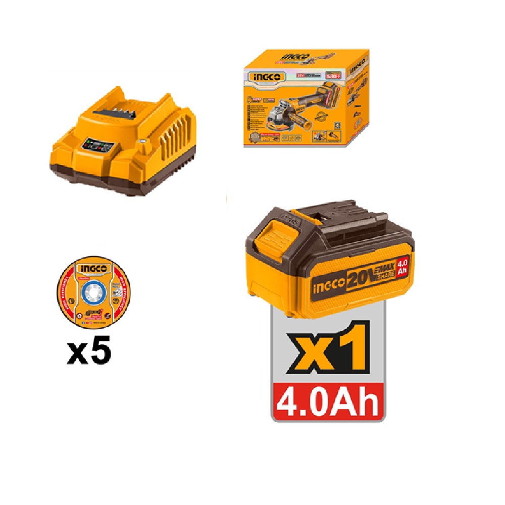 INGCO CAGLI261021 20V 4.0Ah Brushless Cordless Angle Grinder | Shopee ...