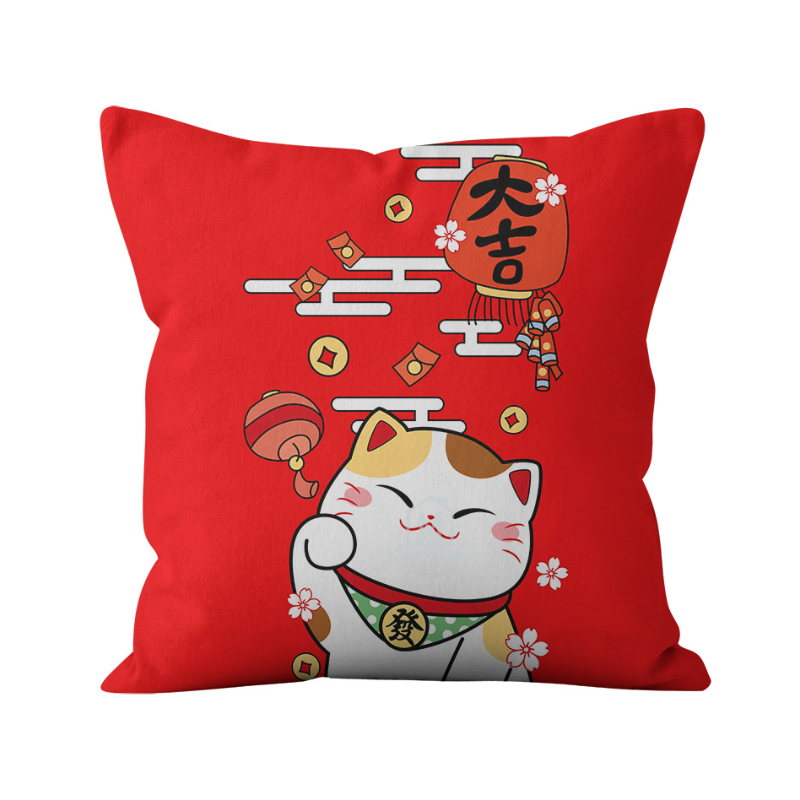 🇸🇬 Ready Stock Fortune Cat CNY Chinese New Year Red Festive Pillow Case ...