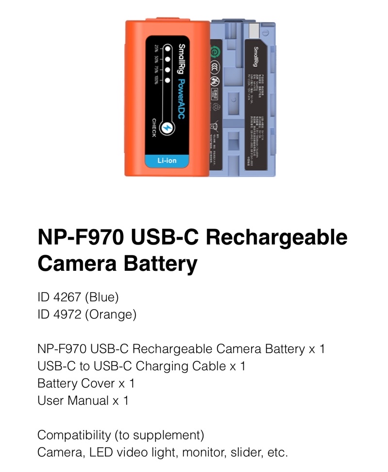 Batterie SmallRig 4267 Rechargeable USB-C Pour Sony NP-F970 - Compatible Universelle