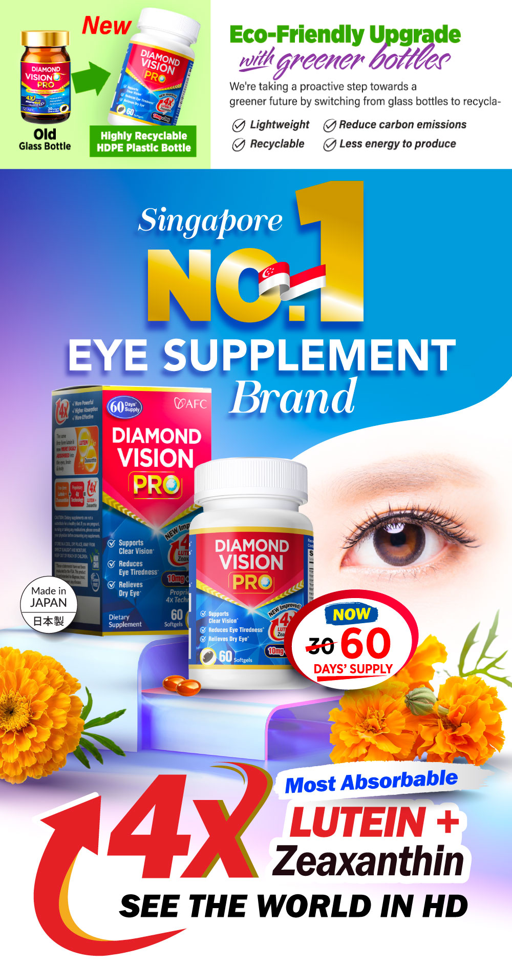 [3 Boxes] AFC Diamond Vision PRO 4X-Dry Tired Eyes Blurred Vision Blue ...