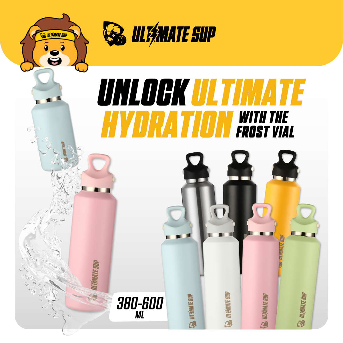Frost Vial, 600ml, Thermal Flask Insulated Stainless Steel Water Bottle ...
