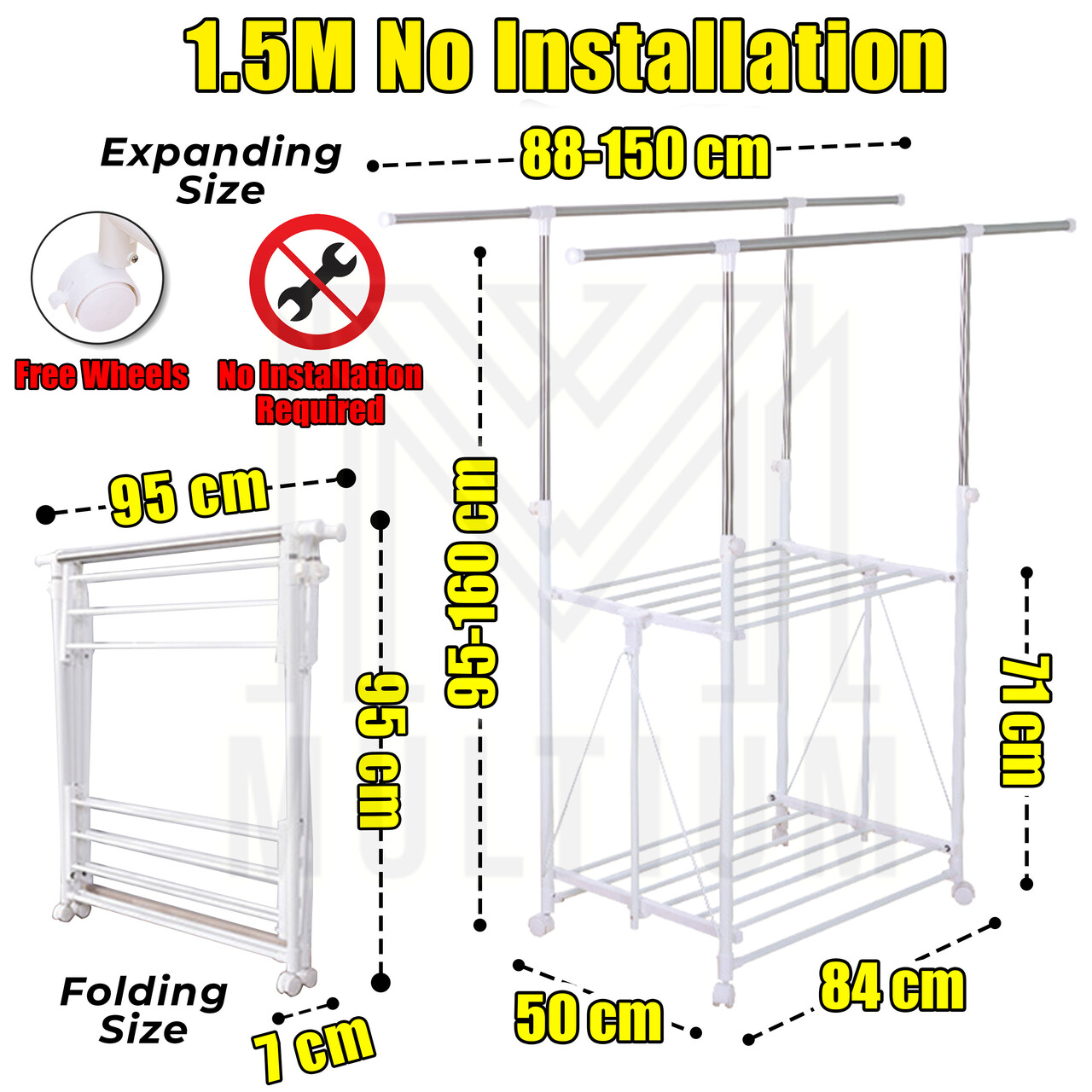 Clothes Drying Rack 1.5M 2 Poles (NO INSTALLATION) Laundry Rack ...