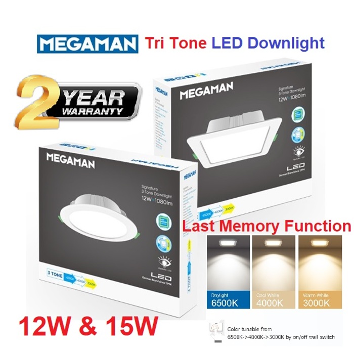 Megaman Downlight Ceiling Light LED Tri Tone Color Daylight Warm White ...