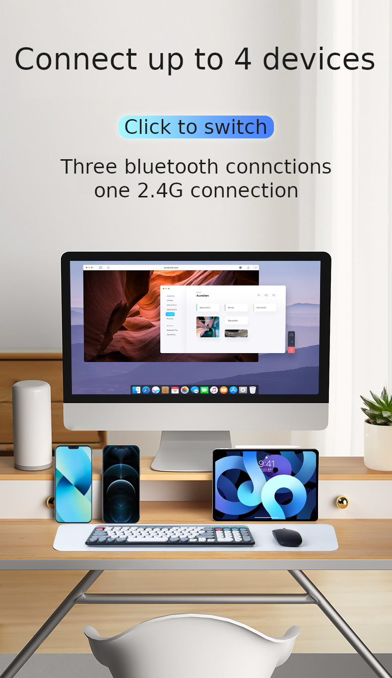 Bluetooth Rechargeable Keyboard - Multi-Device Switch typing between ...