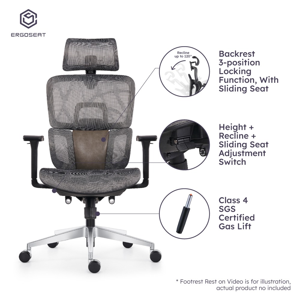 Ergoseat Transverse Ergonomic Home Office Chair With Backrest Lumber ...