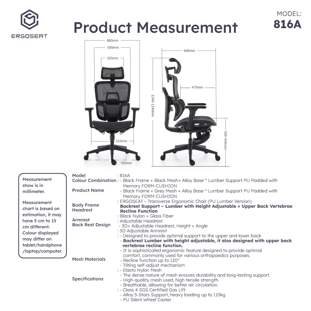 Ergoseat Transverse Ergonomic Home Office Chair With Backrest Lumber ...