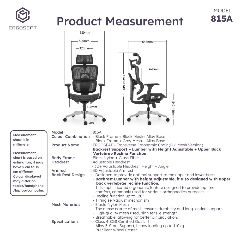 Ergoseat Transverse Ergonomic Home Office Chair With Backrest Lumber ...
