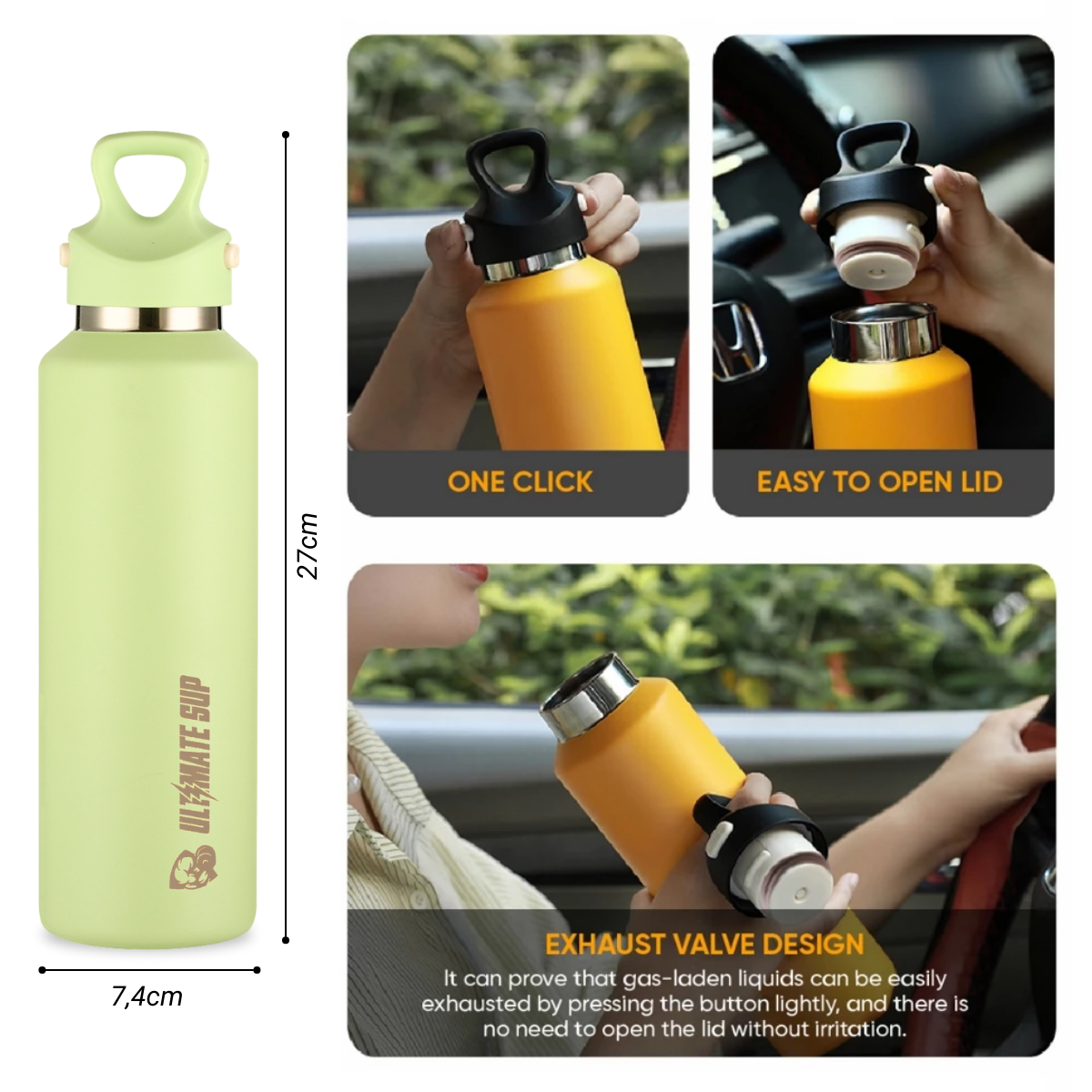 Frost Vial, 600ml, Thermal Flask Insulated Stainless Steel Water Bottle ...