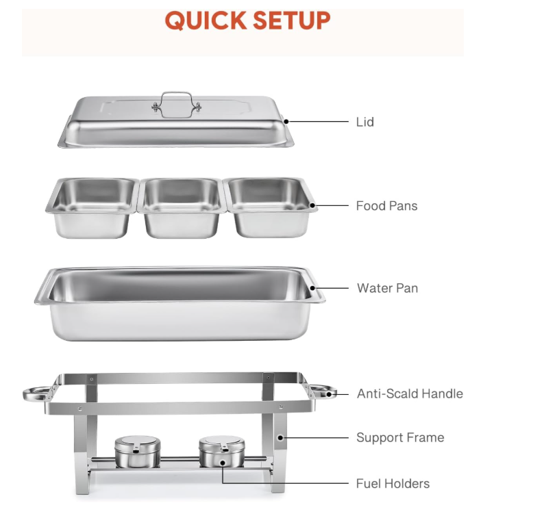 Buffet tray set 11L Foldable Stainless Steel Square Buffet Stove Dish ...