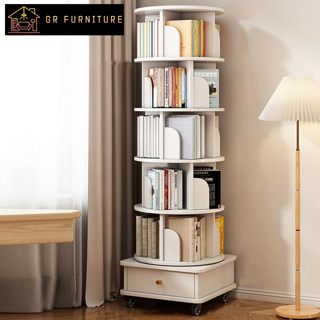 GR Floor Standing Rotation 360 Display Bookshelf Wood Storage Rack Book ...