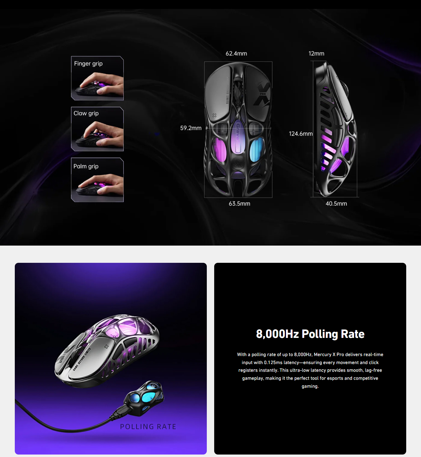 GravaStar Mercury XPro 8KHz Wireless Gaming Mouse – Ultra-Light 49g ...