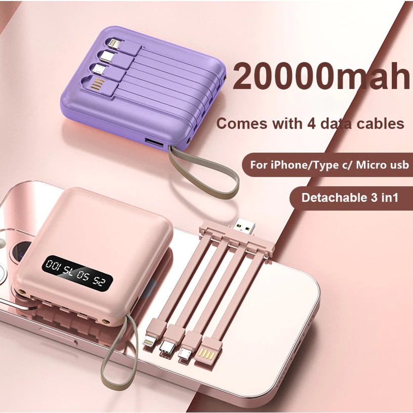 SG local stock fast charging power bank with detachable cable mini ...