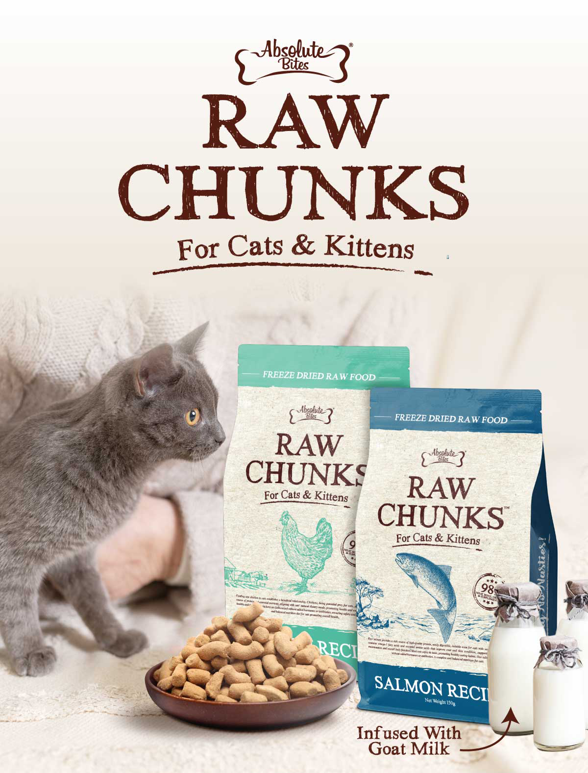 Absolute Bites Raw Chunks Freeze Dried Cat Food 150g | Shopee Singapore