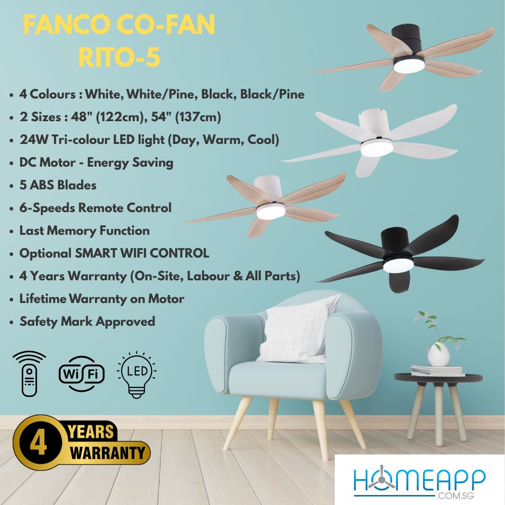 FANCO CO-FAN ceiling fan Rito-5 smart wifi 24W LED light DC motor ...