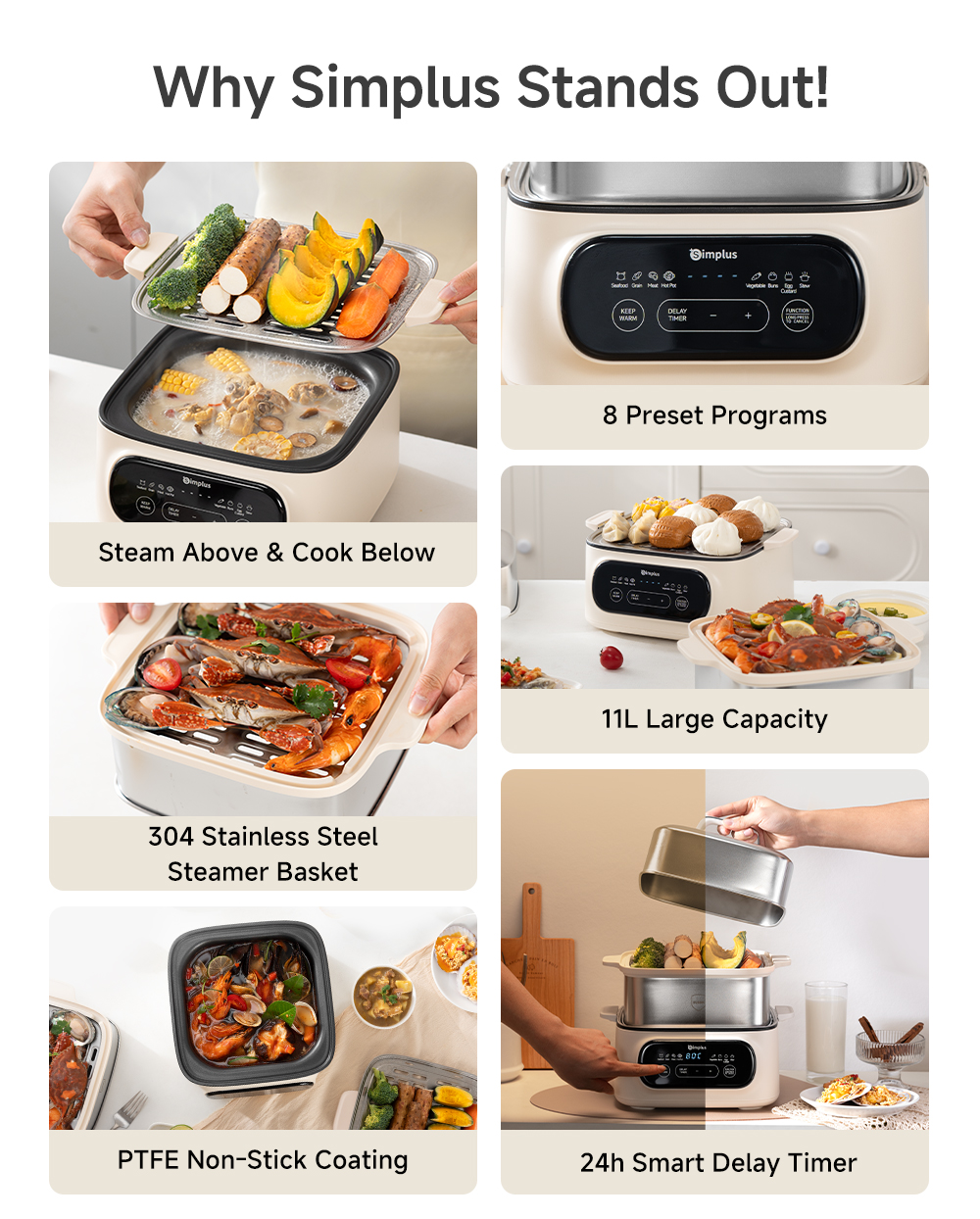 [New Launch] Simplus Food Steamer | 2-Tier 11L Capacity | Hot Pot | 8 ...