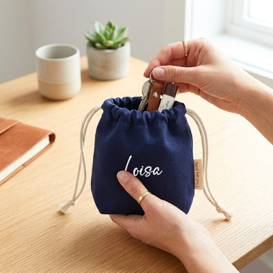 Personalised Cotton Linen | Drawstring Canvas Pouch | Travel Storage ...