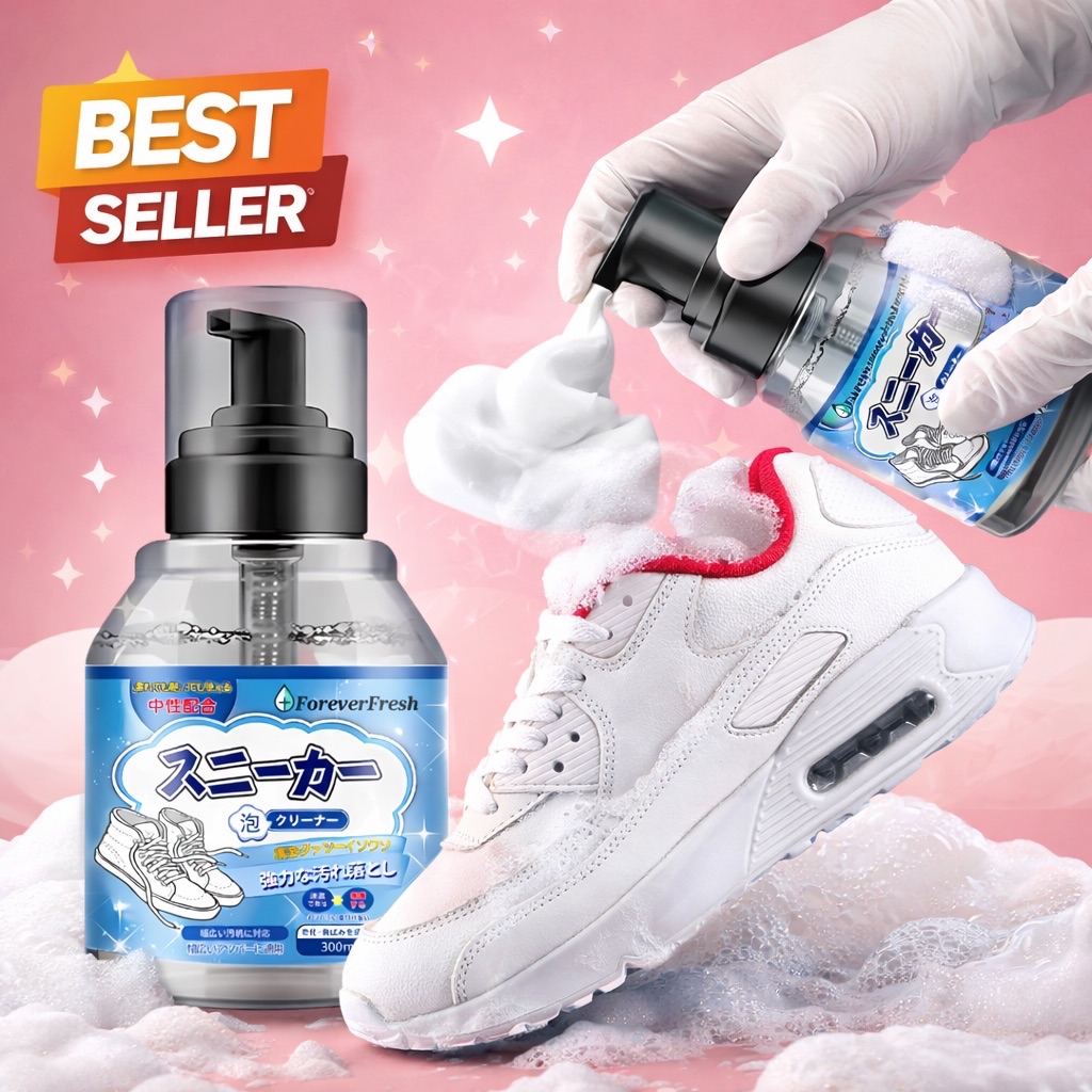 (FOREVER $2) Japanese 300ml White Shoes Cleaner Foam Shoe Whitener Wash ...