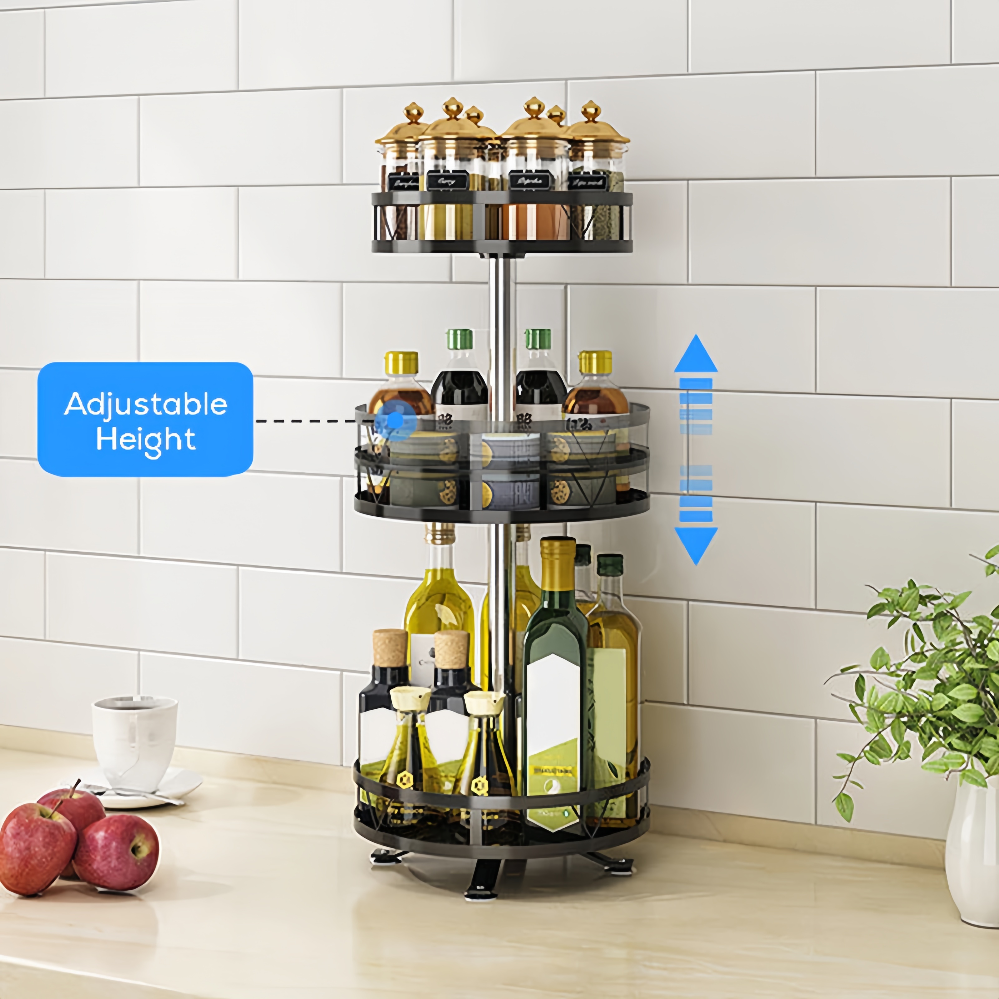 360° Rotating Spice Rack Carbon Steel Kitchen Organizer 2/3 Layer ...