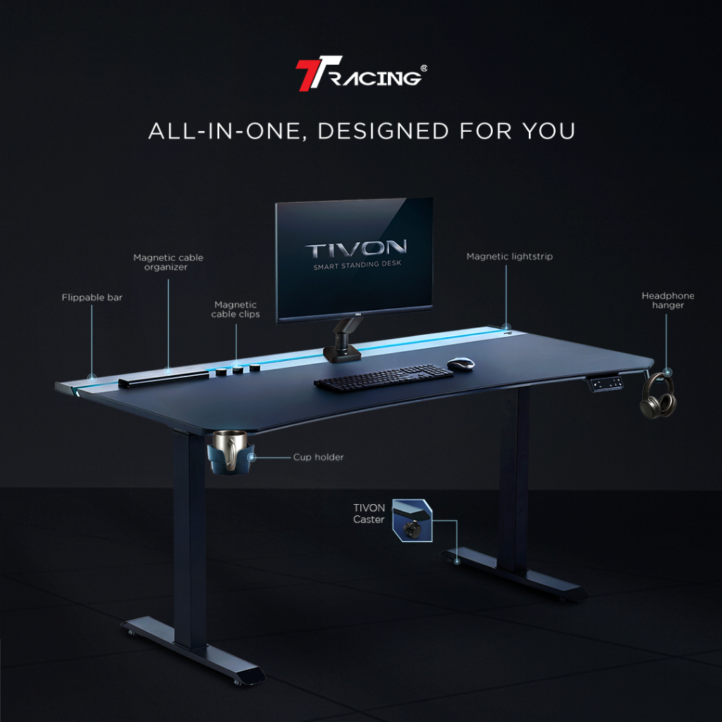 TTRacing TIVON Smart Standing Desk Ergonomic Electric Height Adjustable ...