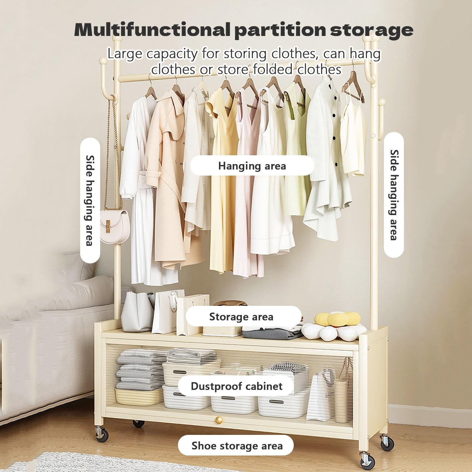clothes rack with Wheels Metal clothes hanger with storage cabinet ...