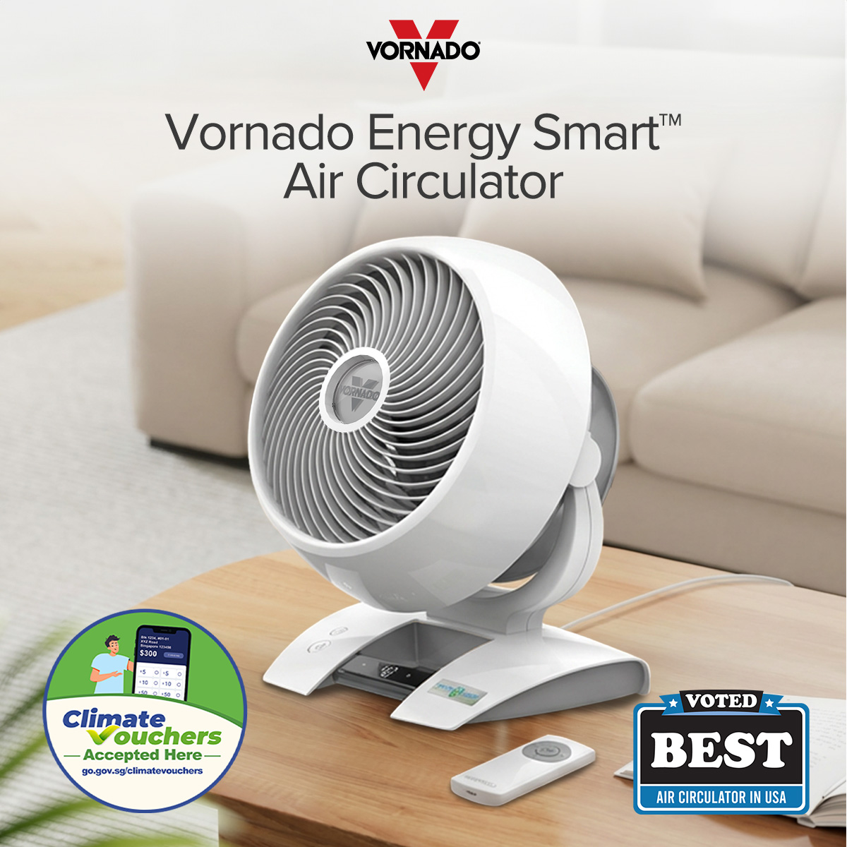Vornado Energy Smart™ Air Circulator Fan– Remote Control, Vortex Action ...