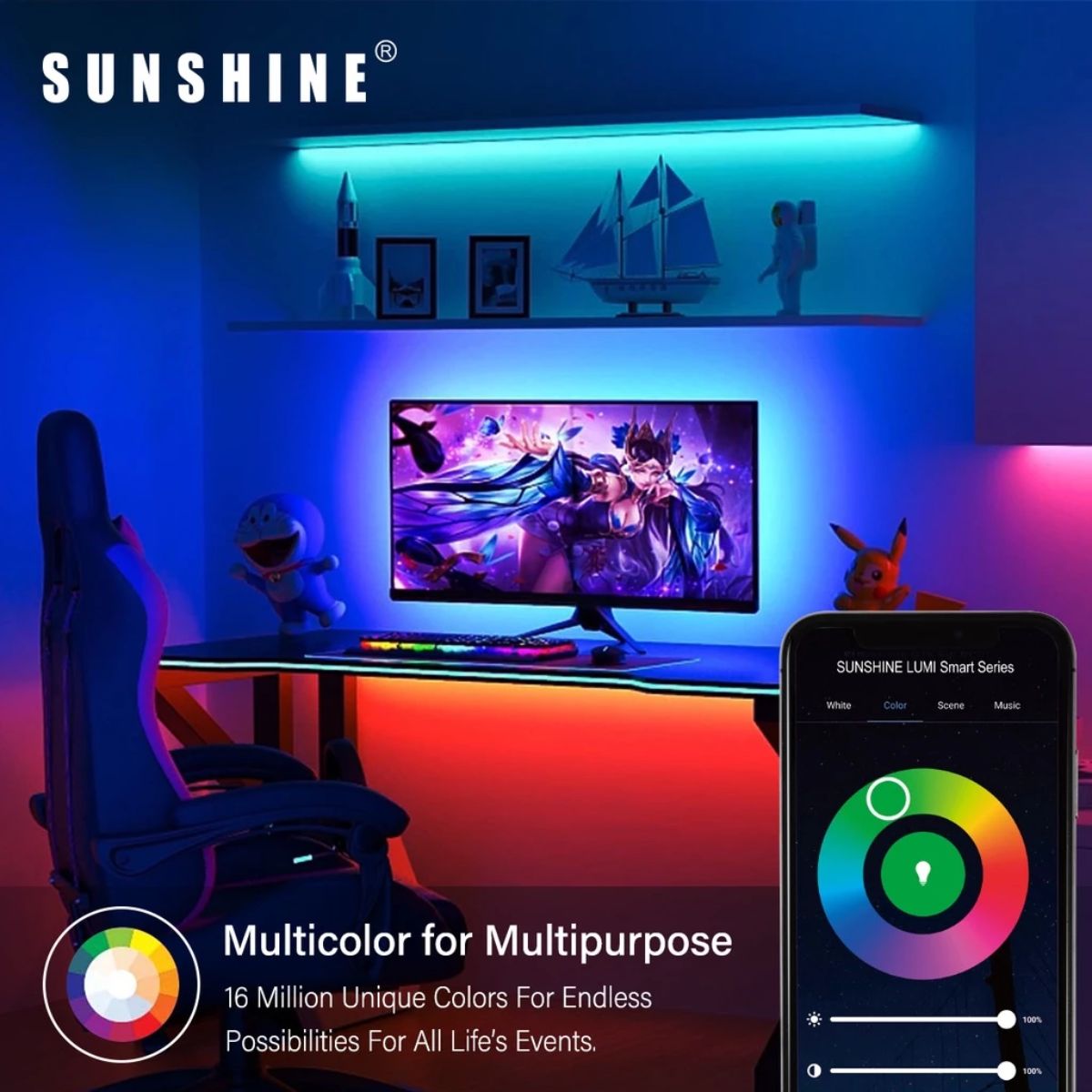 Sunshine LUMI Smart LED Light Strip RGB+CW Dimmable Multi-Colour LED ...