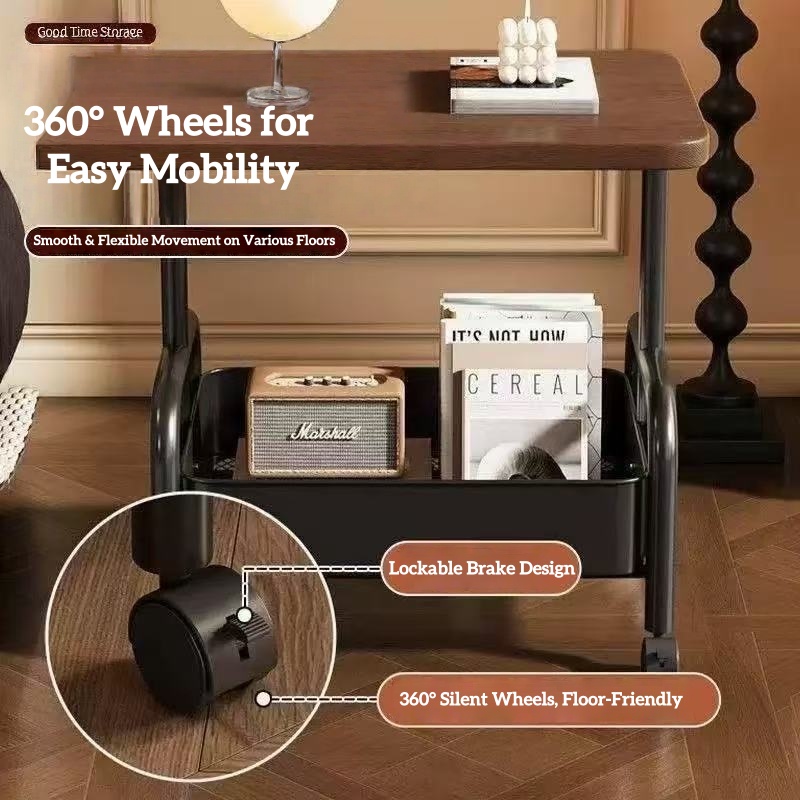 Wood Trolley Cart Storage Rack with Wheels 3-Tier Rolling Organizer ...