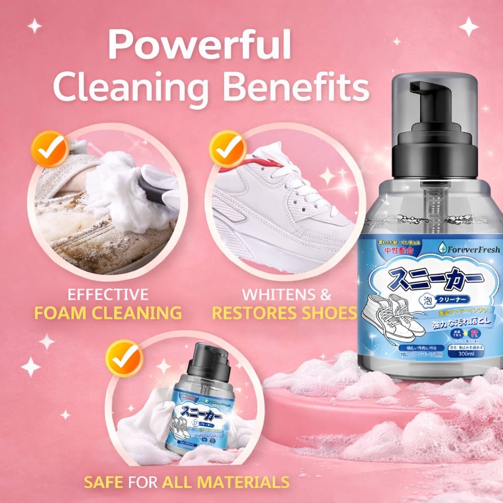 (FOREVER $2) Japanese 300ml White Shoes Cleaner Foam Shoe Whitener Wash ...