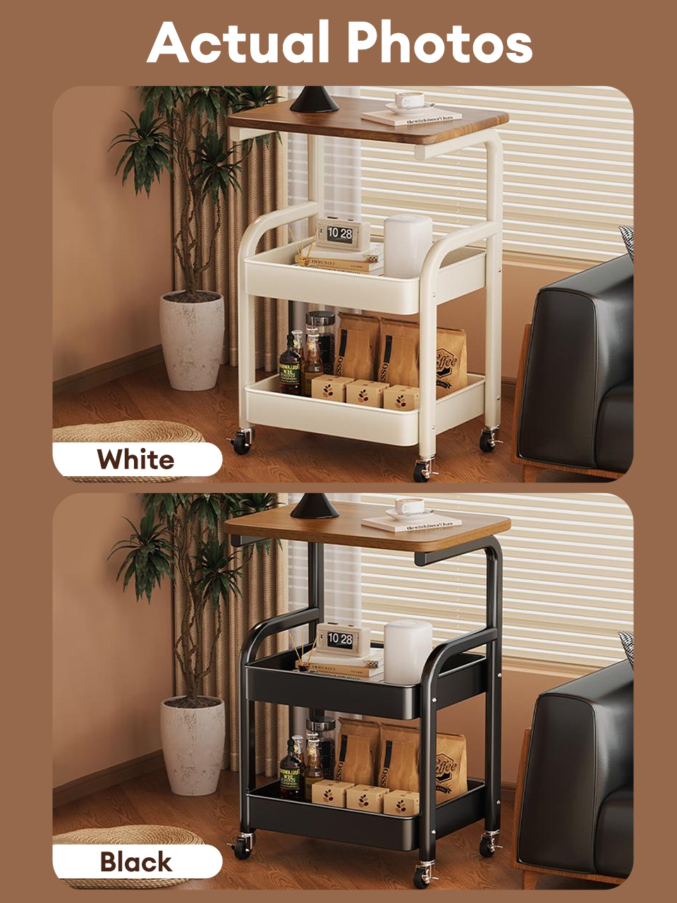 Metal Trolley Cart Rack Solid Wood Kitchen Storage Rack With Wheels ...