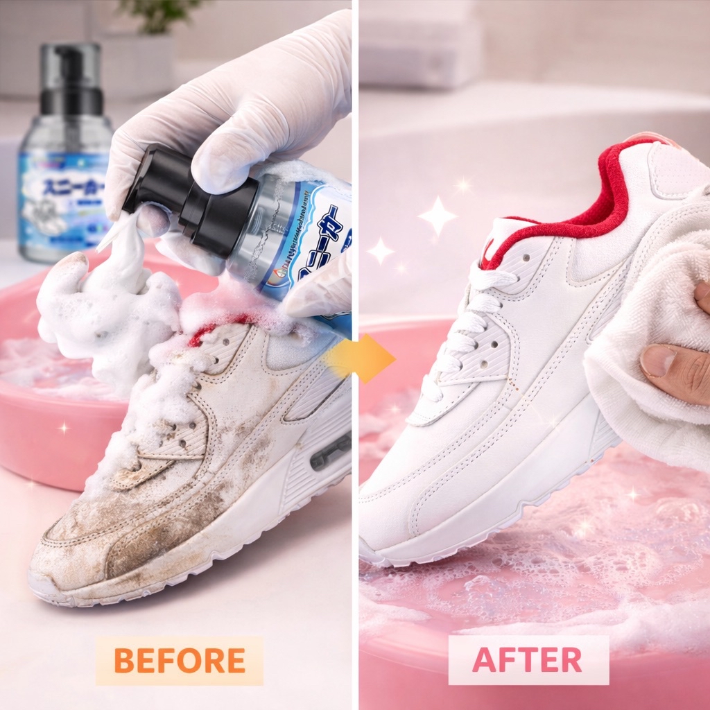 (FOREVER $2) Japanese 300ml White Shoes Cleaner Foam Shoe Whitener Wash ...