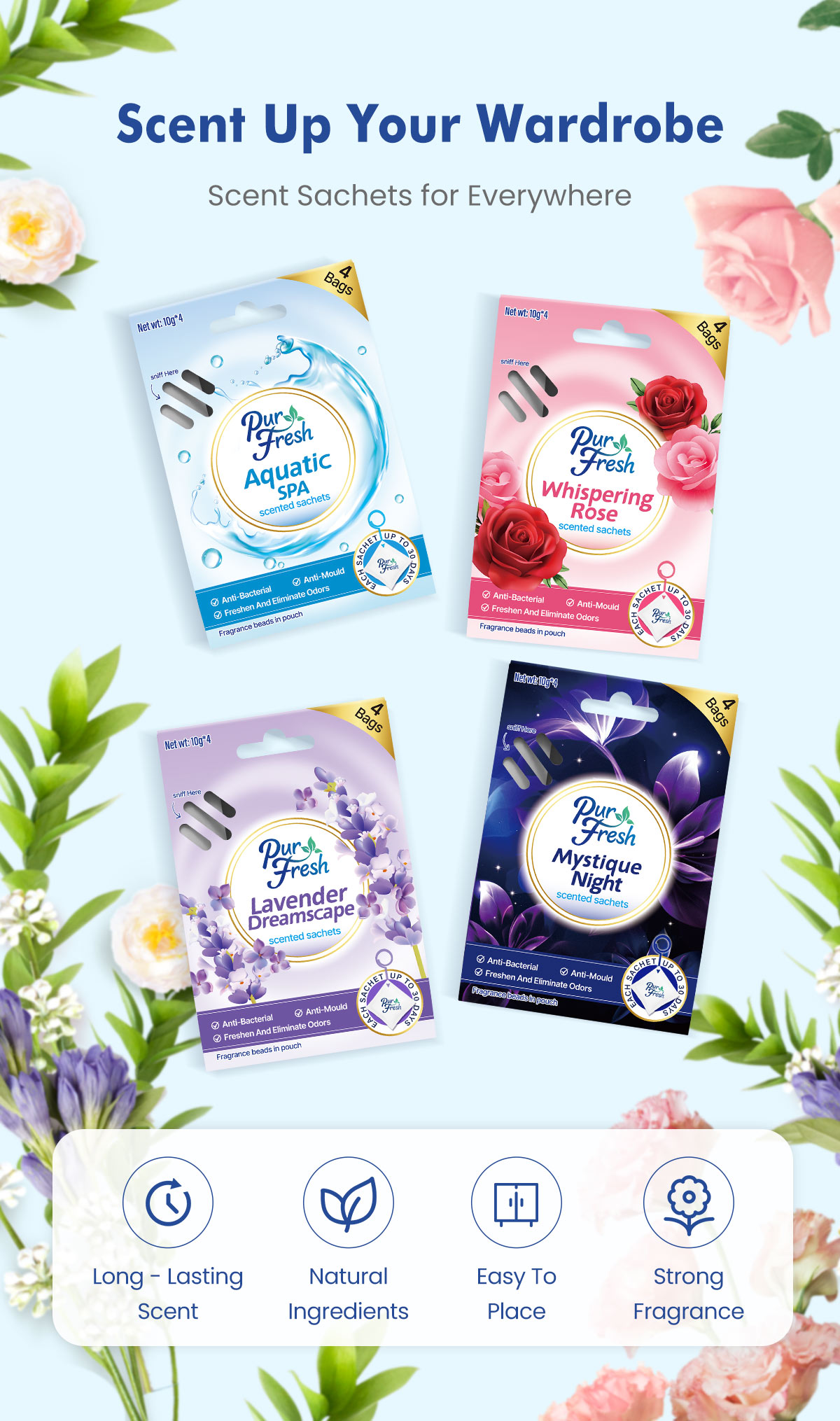 Purfresh 4PK Scented Sachet Bag | Antibacterial ,Anti-Mould ...