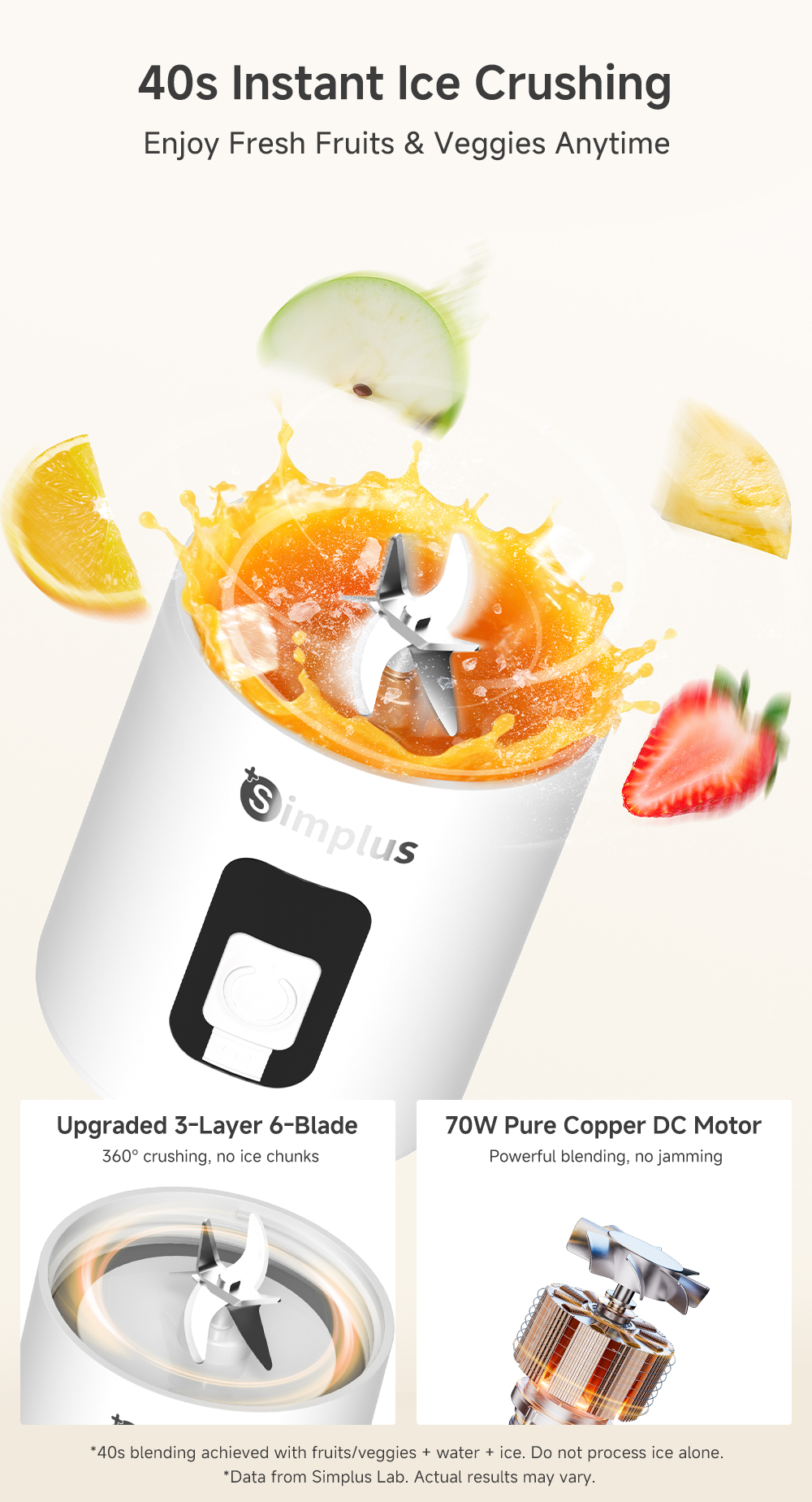 Simplus Portable Blender Wireless Blender Cup Stylish Travel Cup 800mL ...