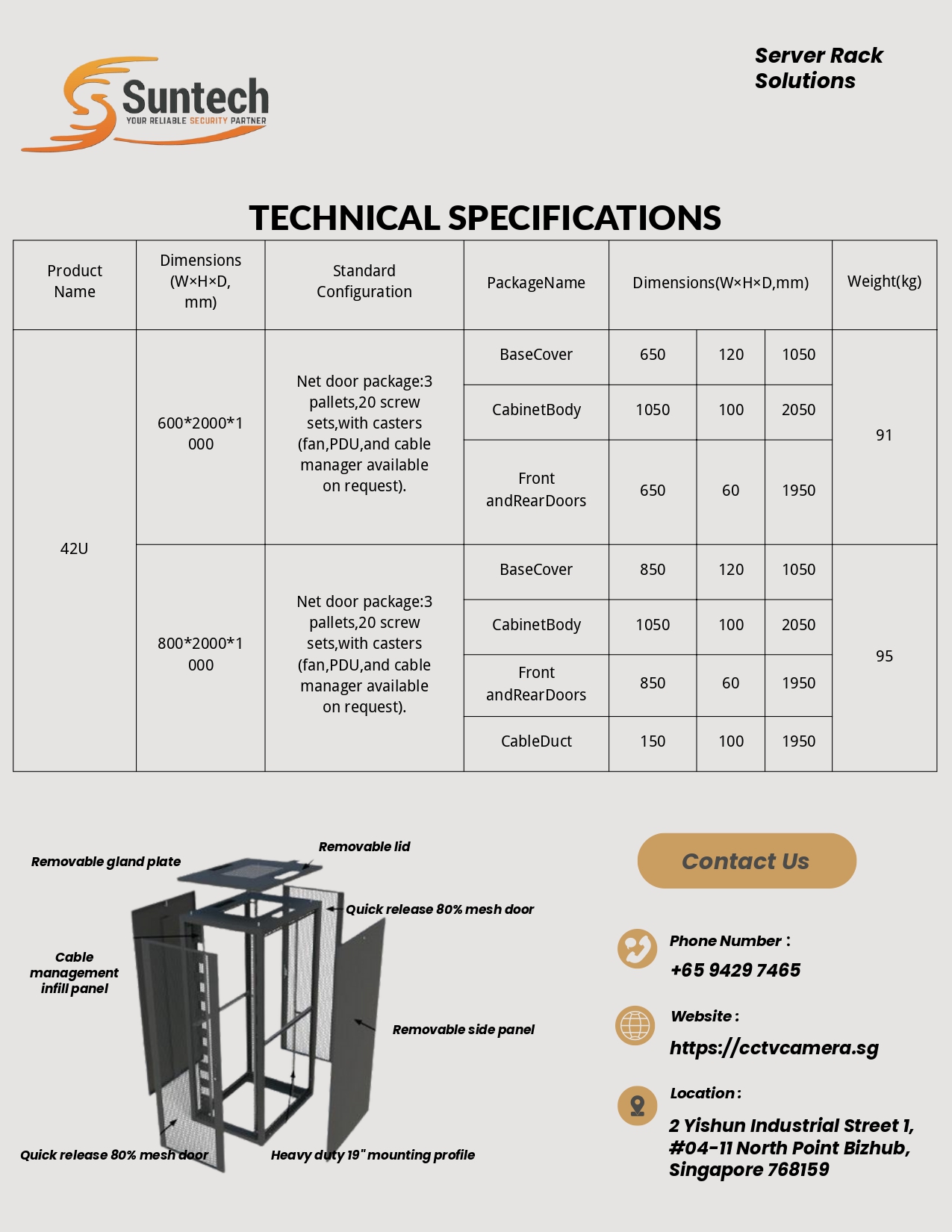 TC-42U-600N / 42U Server Rack (600x1000x2000) With PDU, Server Trays ...