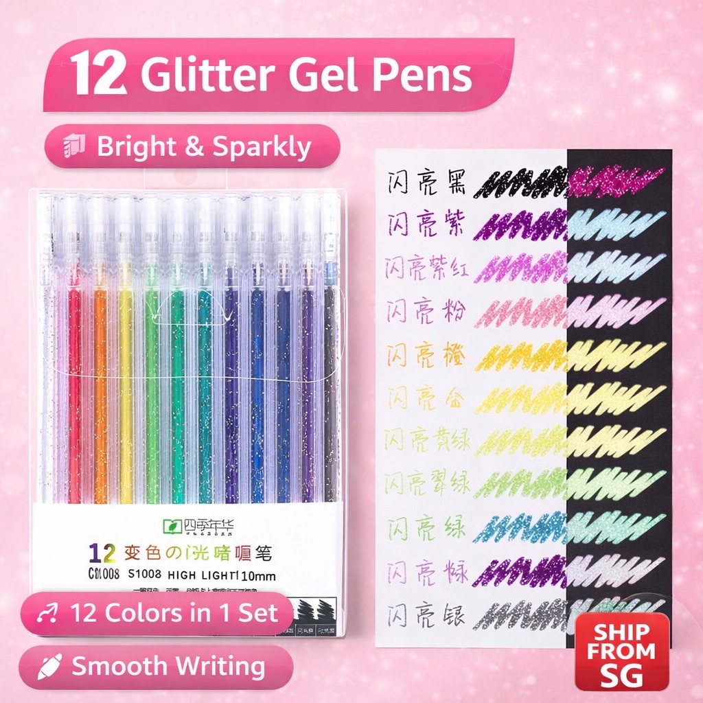 (FOREVER $2) 12Pcs Shimmering Shinning Glitter Colouring Doodling Pen ...