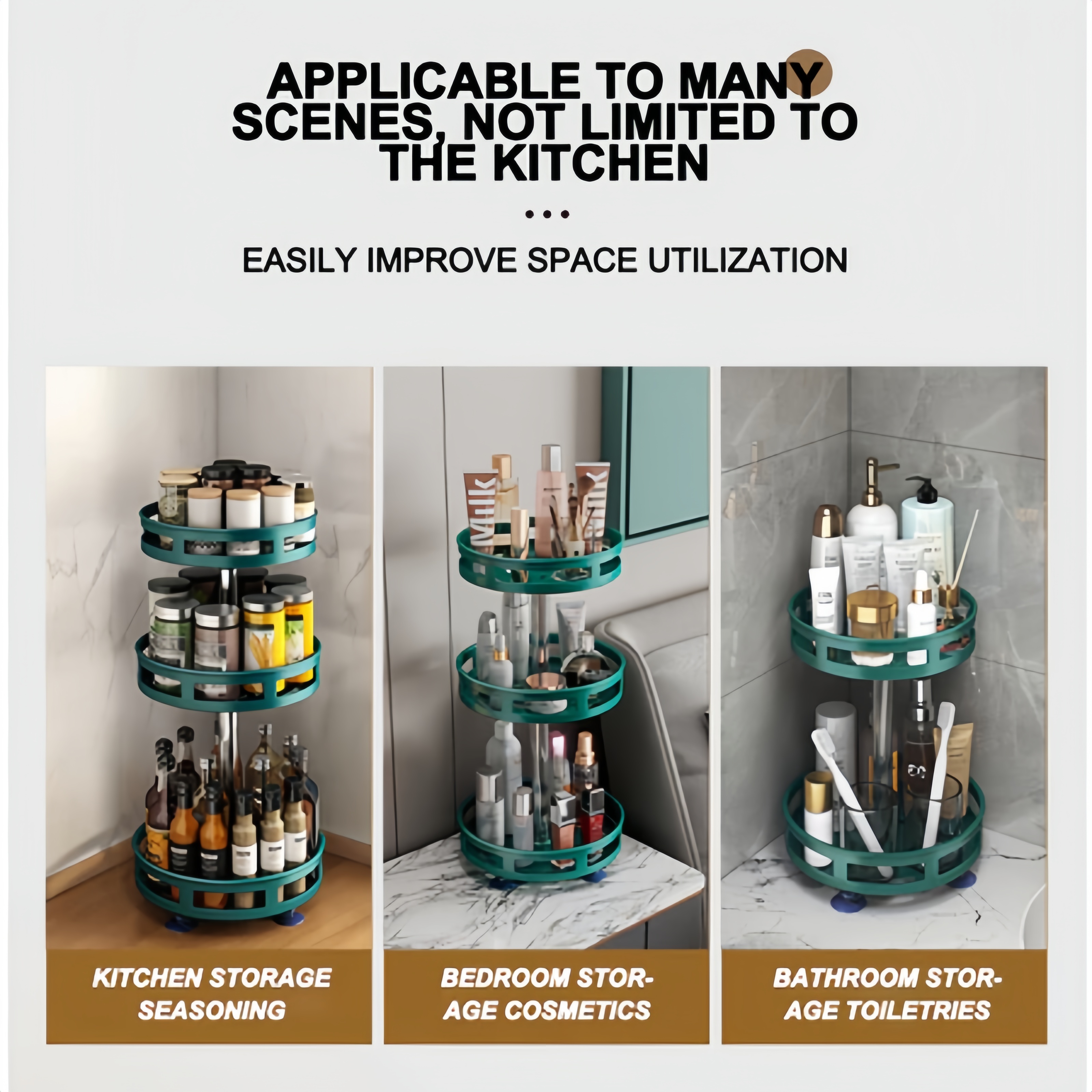 360° Rotating Spice Rack Carbon Steel Kitchen Organizer 2/3 Layer ...