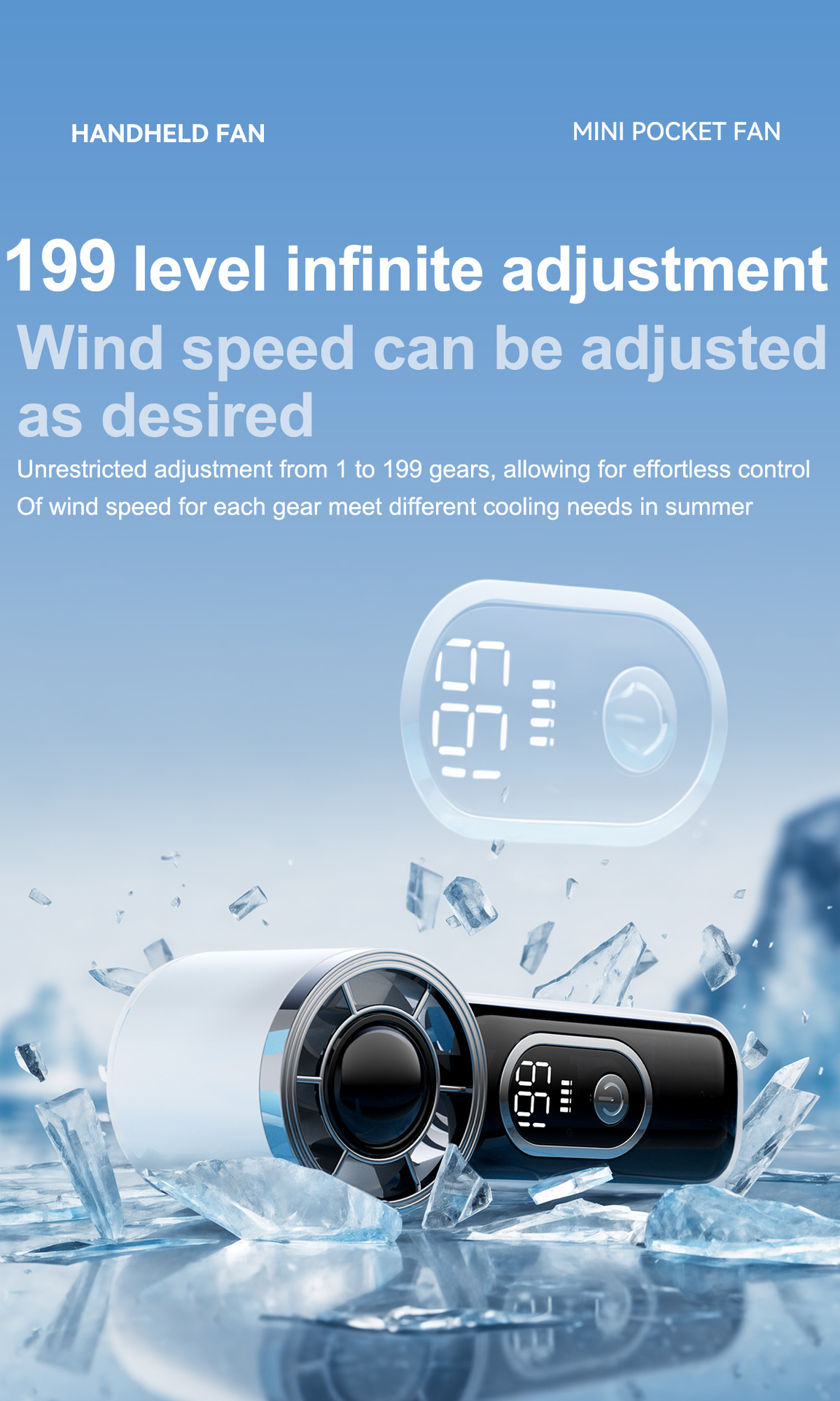199 Gears Handheld Fan Super Mini Cool Fan Palm Size Portable Turbo ...