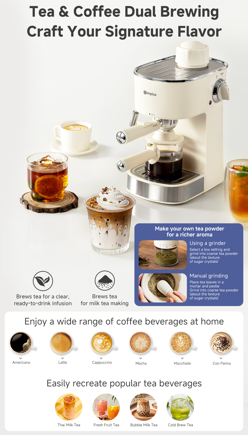 Simplus Espresso Coffee Machine | 5 Bar | Brews 4 Cups | 3mins Quick ...