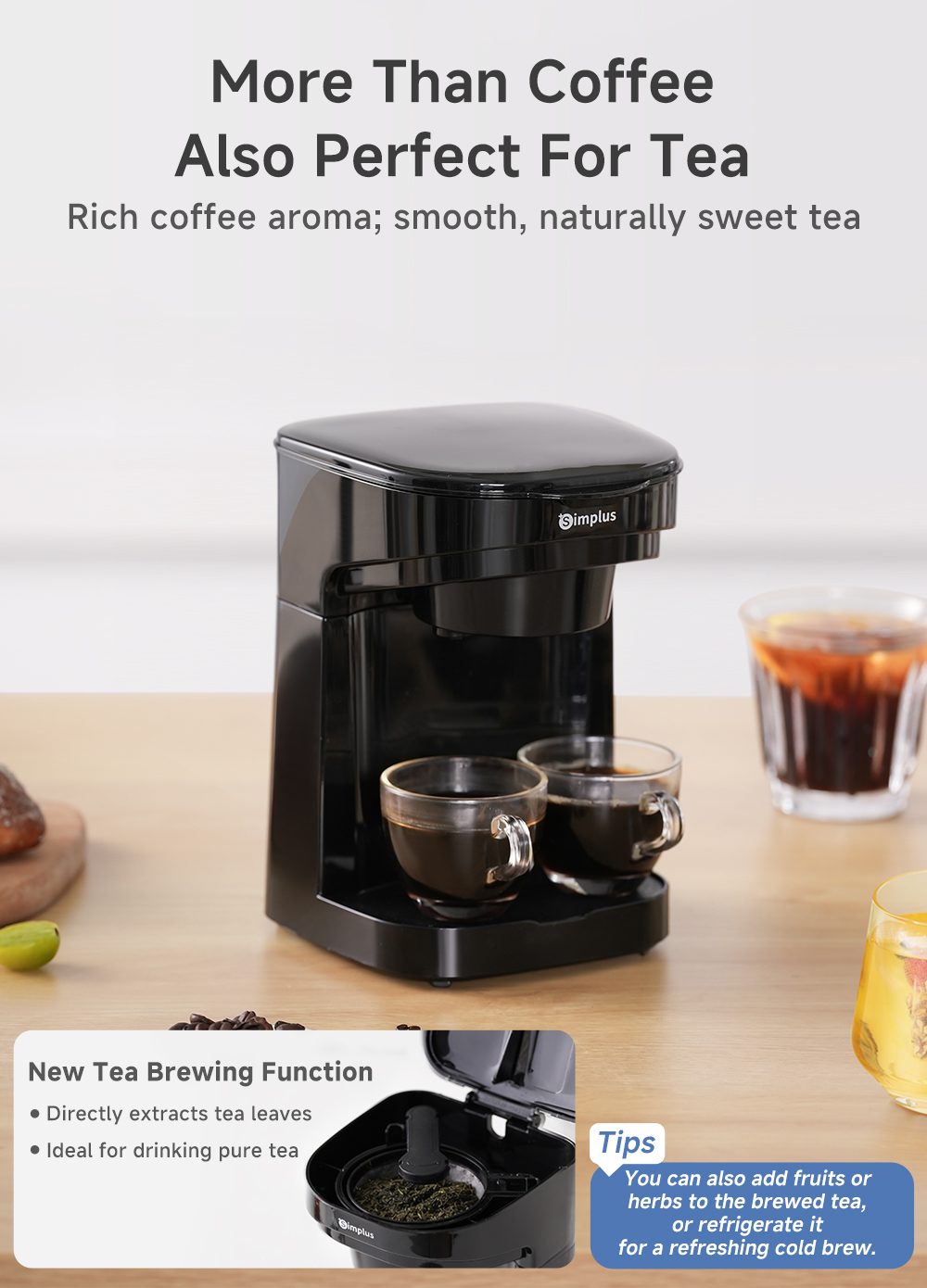 Simplus Coffee Maker | Single/Dual Cup Design | 3mins Efficient Brewing ...