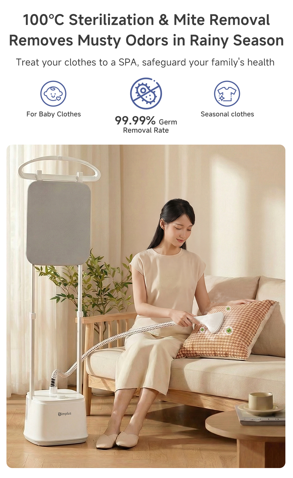Simplus 2-in-1 Garment Steamer | 42g/Min Steam Output | 2.7L Water Tank ...